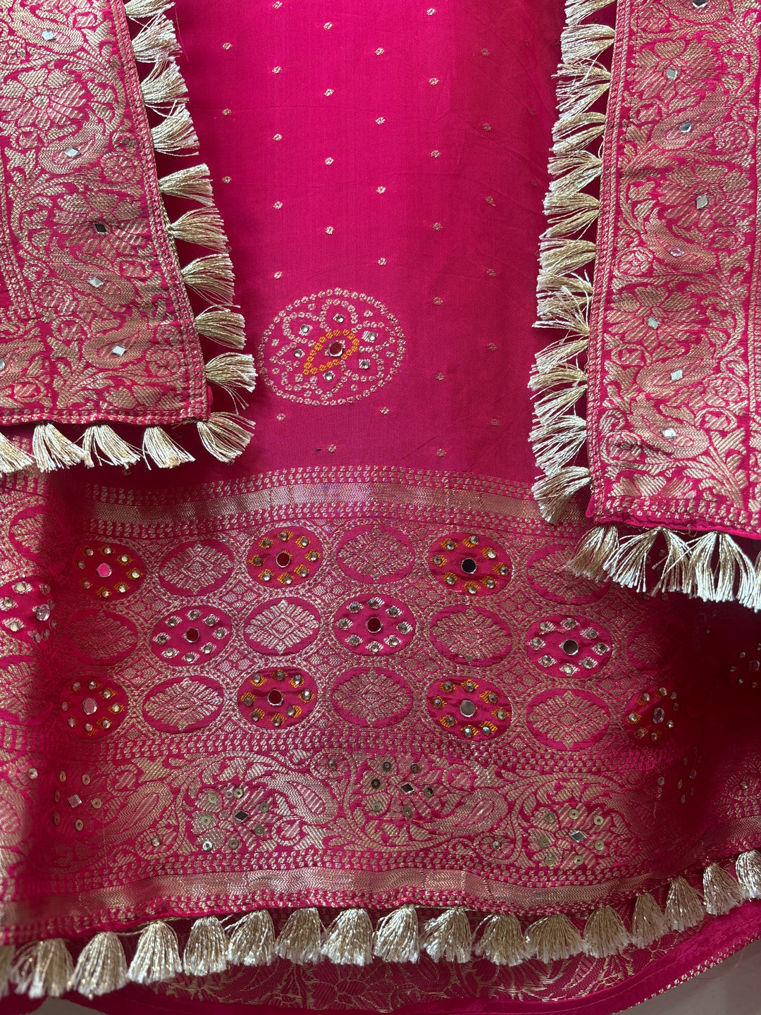Noor – Rani Pink Silk Banarasi Dabka Mirror Work Suit