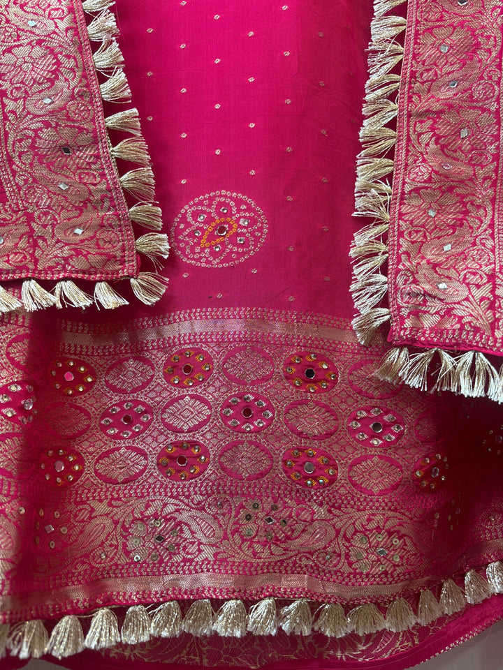 Noor – Rani Pink Silk Banarasi Dabka Mirror Work Suit