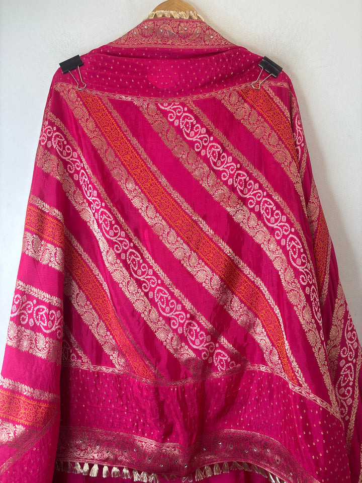 Noor – Rani Pink Silk Banarasi Dabka Mirror Work Suit