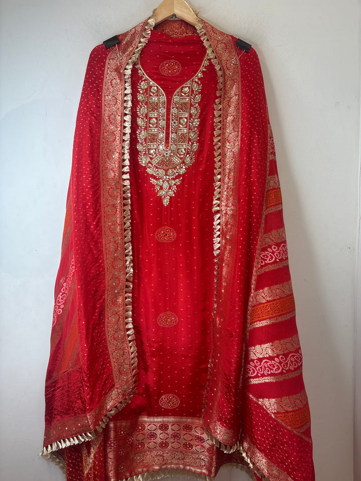 Noor – Orange Silk Banarasi Dabka Mirror Work Suit