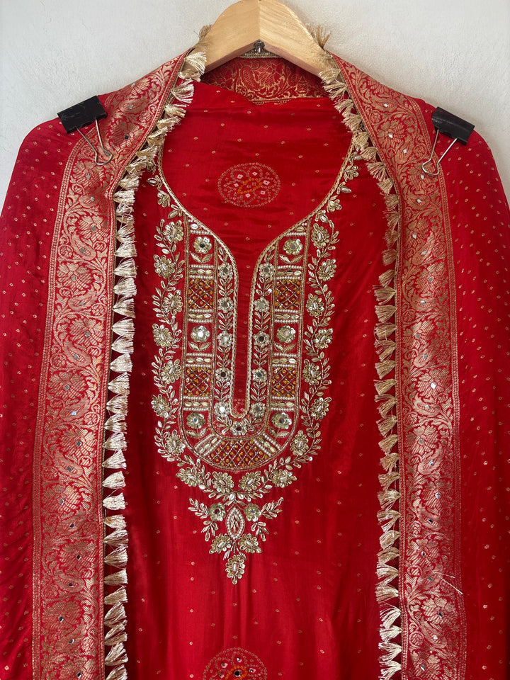 Noor – Orange Silk Banarasi Dabka Mirror Work Suit