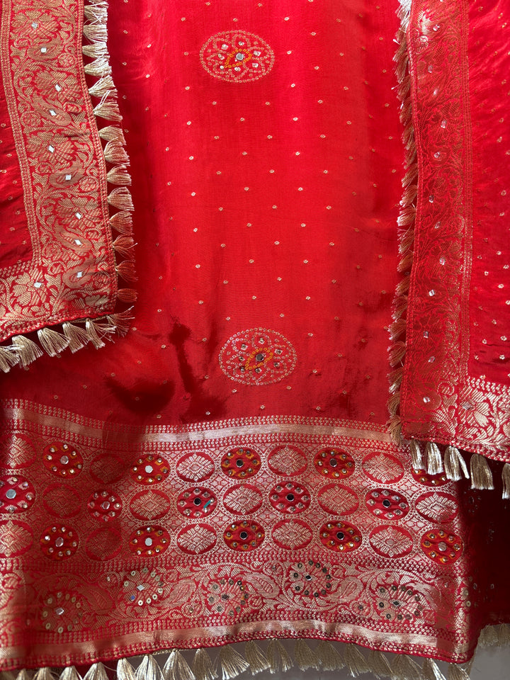 Noor – Orange Silk Banarasi Dabka Mirror Work Suit