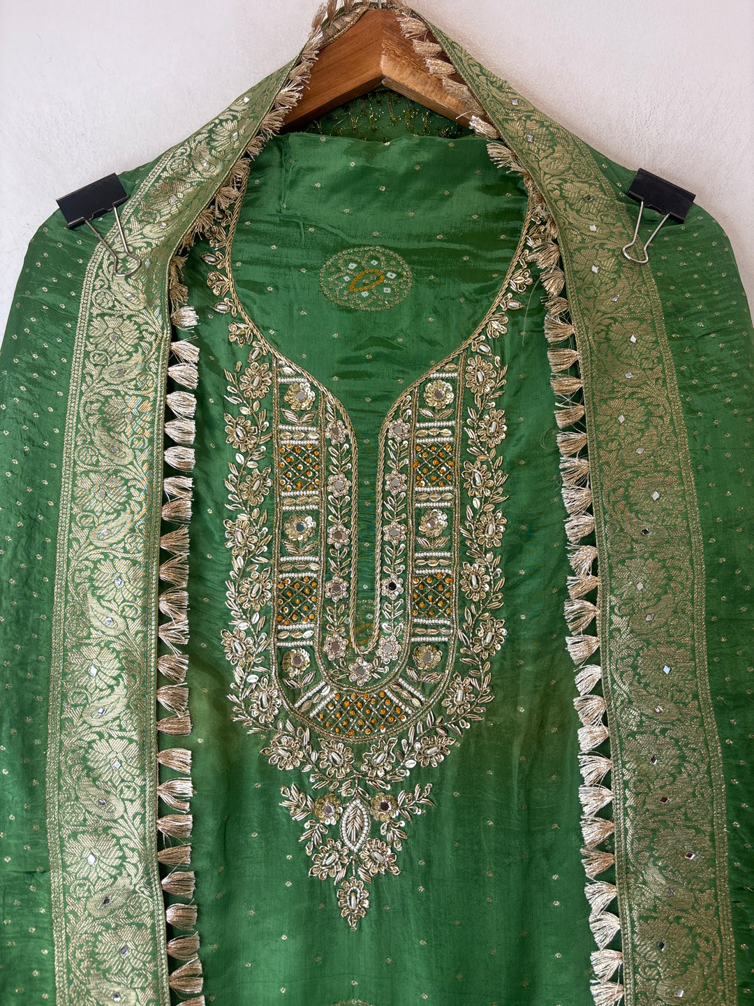 Noor – Green Silk Banarasi Dabka Mirror Work Suit