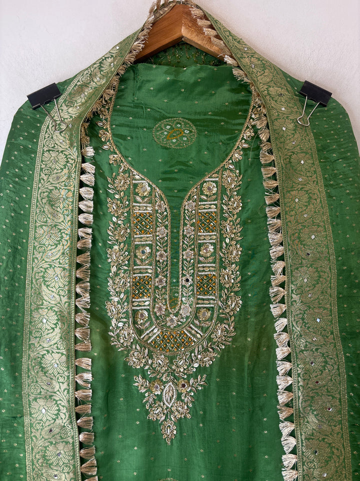 Noor – Green Silk Banarasi Dabka Mirror Work Suit