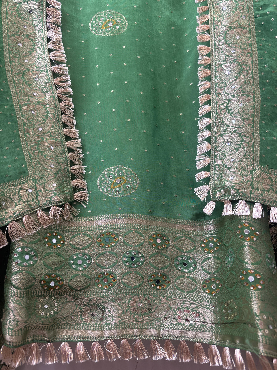 Noor – Green Silk Banarasi Dabka Mirror Work Suit
