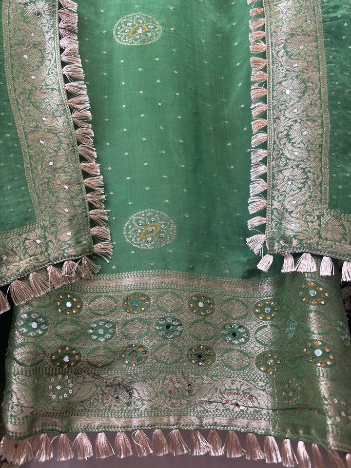 Noor – Green Silk Banarasi Dabka Mirror Work Suit