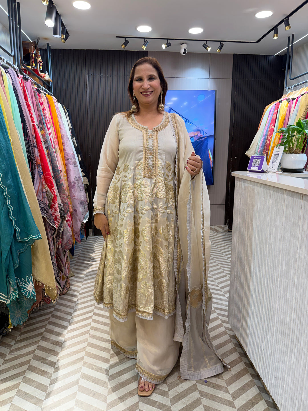 Zarisha - Dual Tone Tissue Anarkali Set