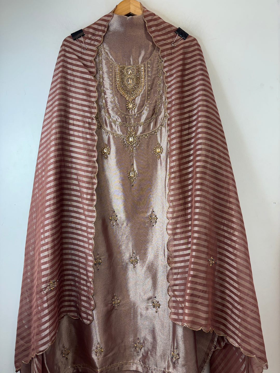 Meher – Mauve Pink Giraffe Tissue Dabka Kundan Suit