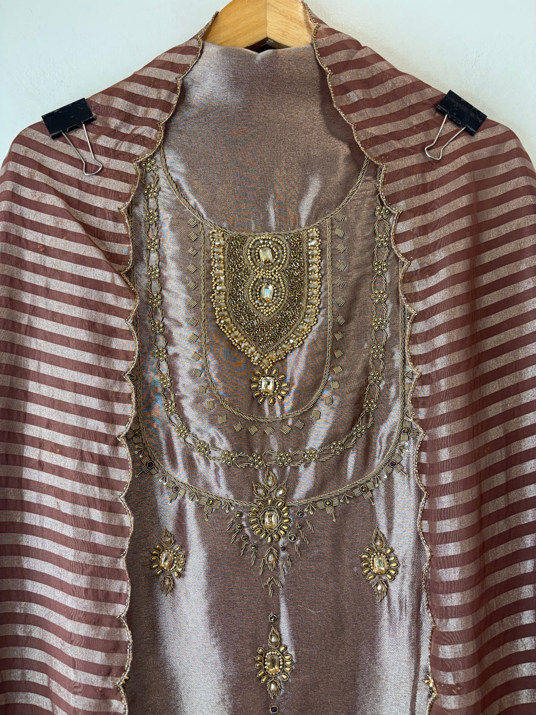 Meher – Mauve Pink Giraffe Tissue Dabka Kundan Suit