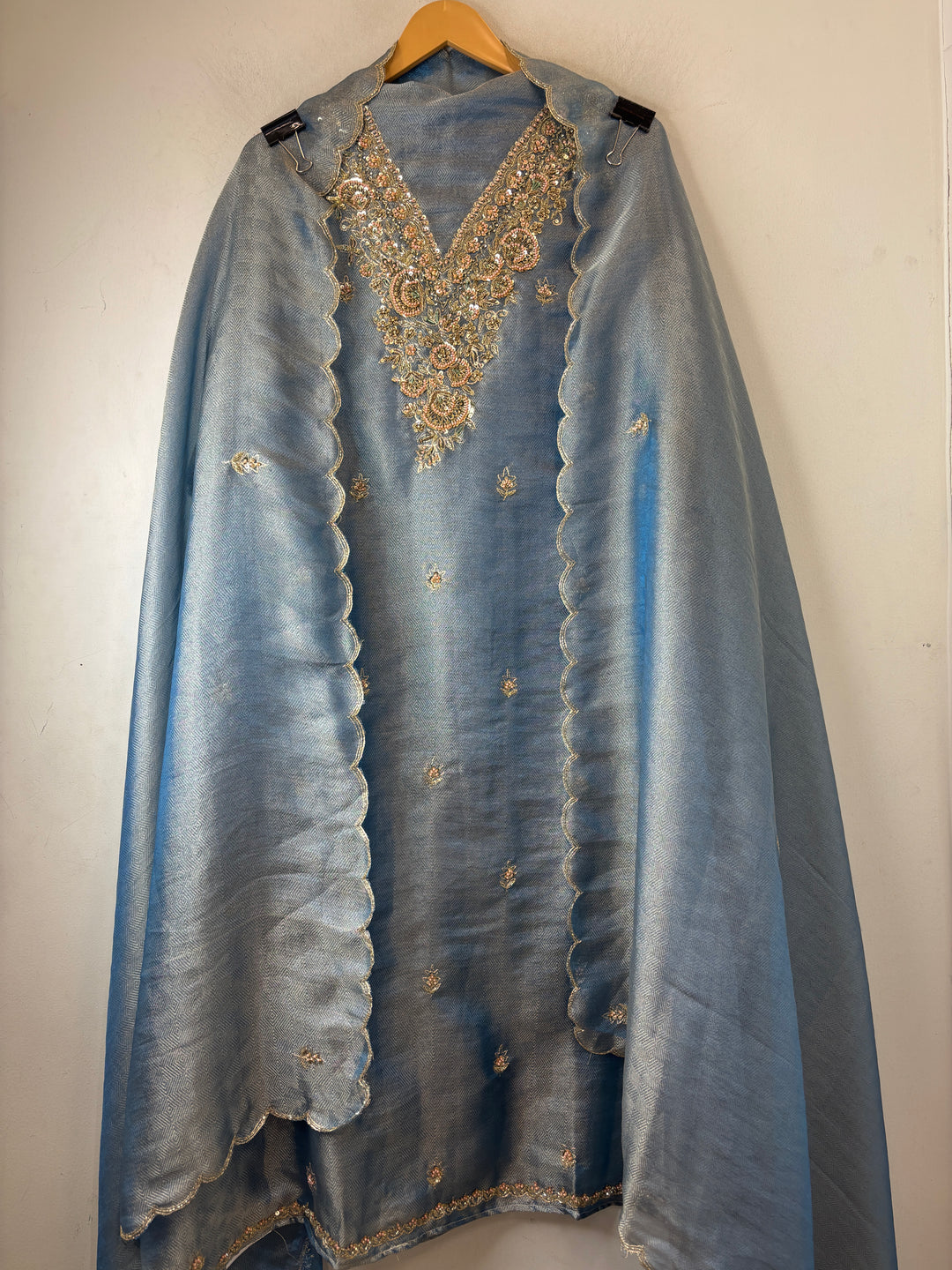 Alaya – Powder Blue Twill Kanjivaram Sequin Dabka Suit