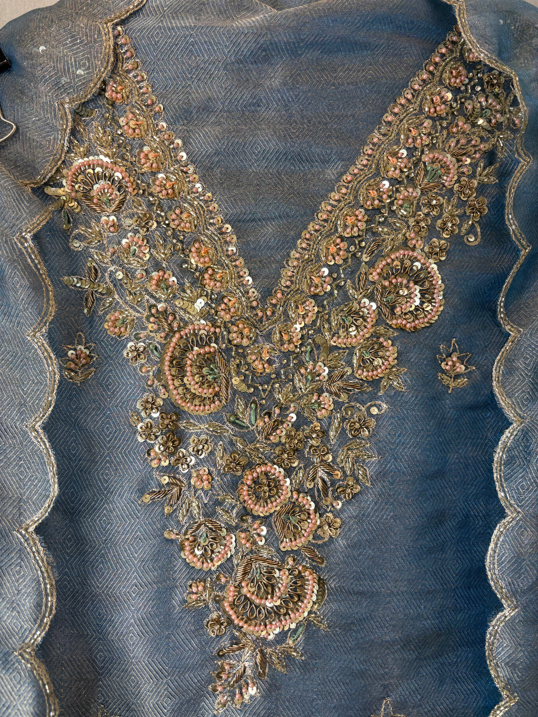 Alaya – Powder Blue Twill Kanjivaram Sequin Dabka Suit