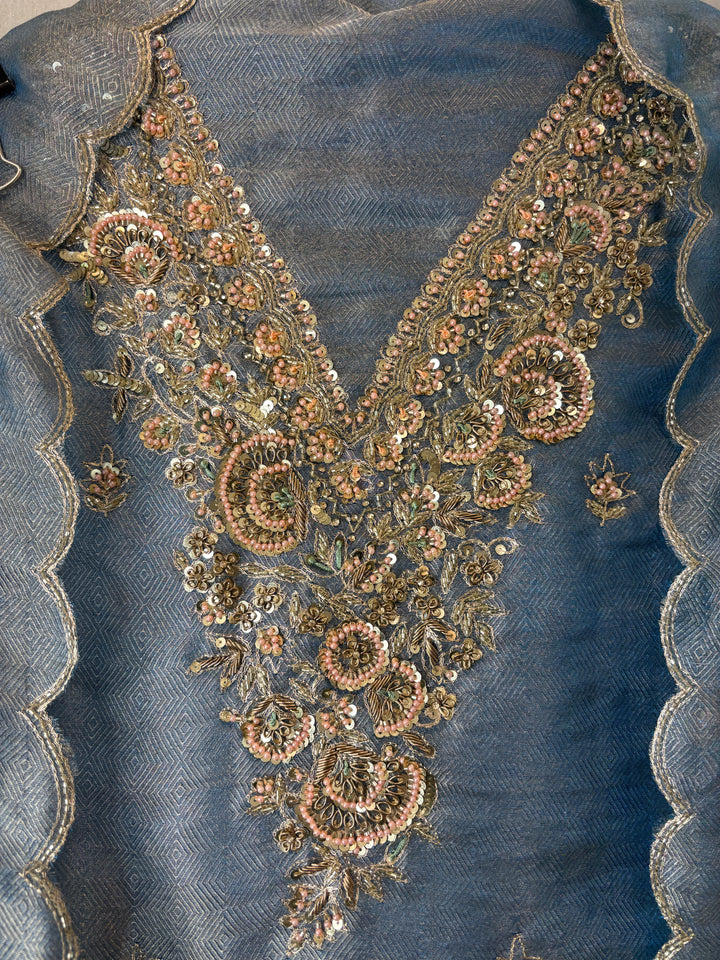 Alaya – Powder Blue Twill Kanjivaram Sequin Dabka Suit