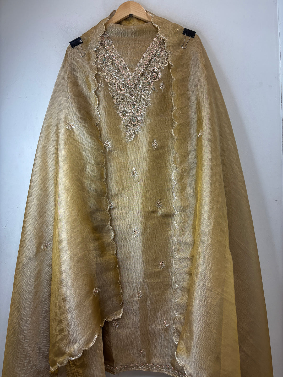 Alaya – Champagne Gold Twill Kanjivaram Sequin Dabka Suit