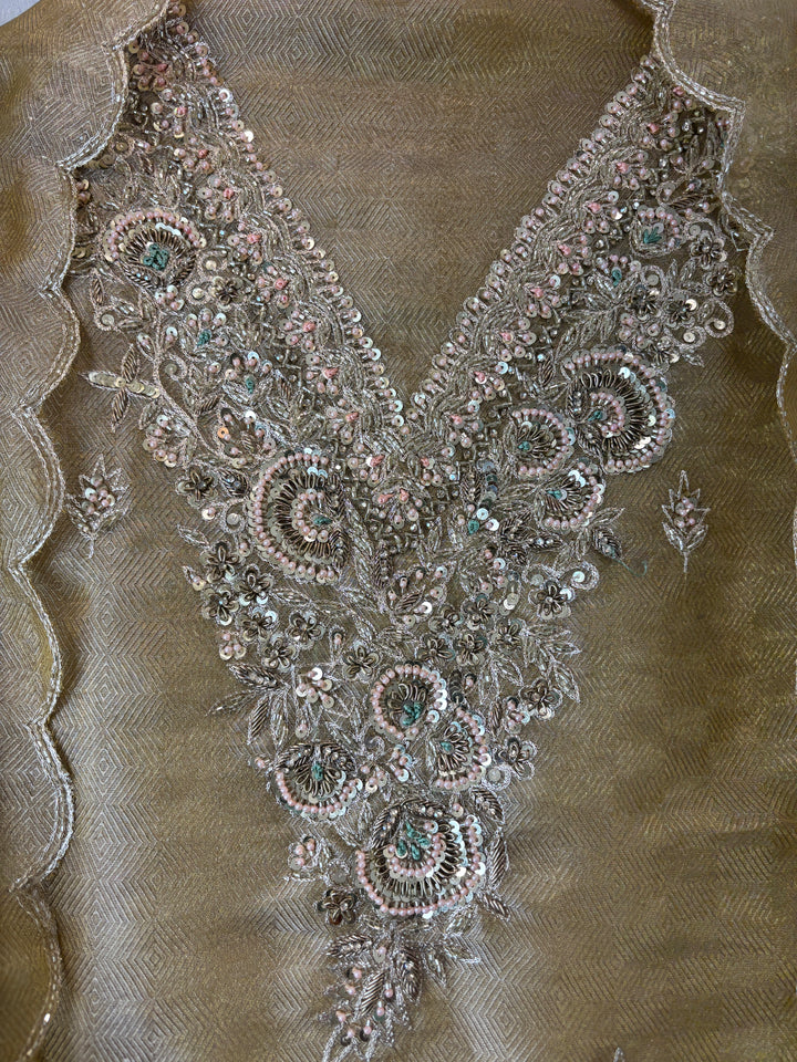 Alaya – Champagne Gold Twill Kanjivaram Sequin Dabka Suit
