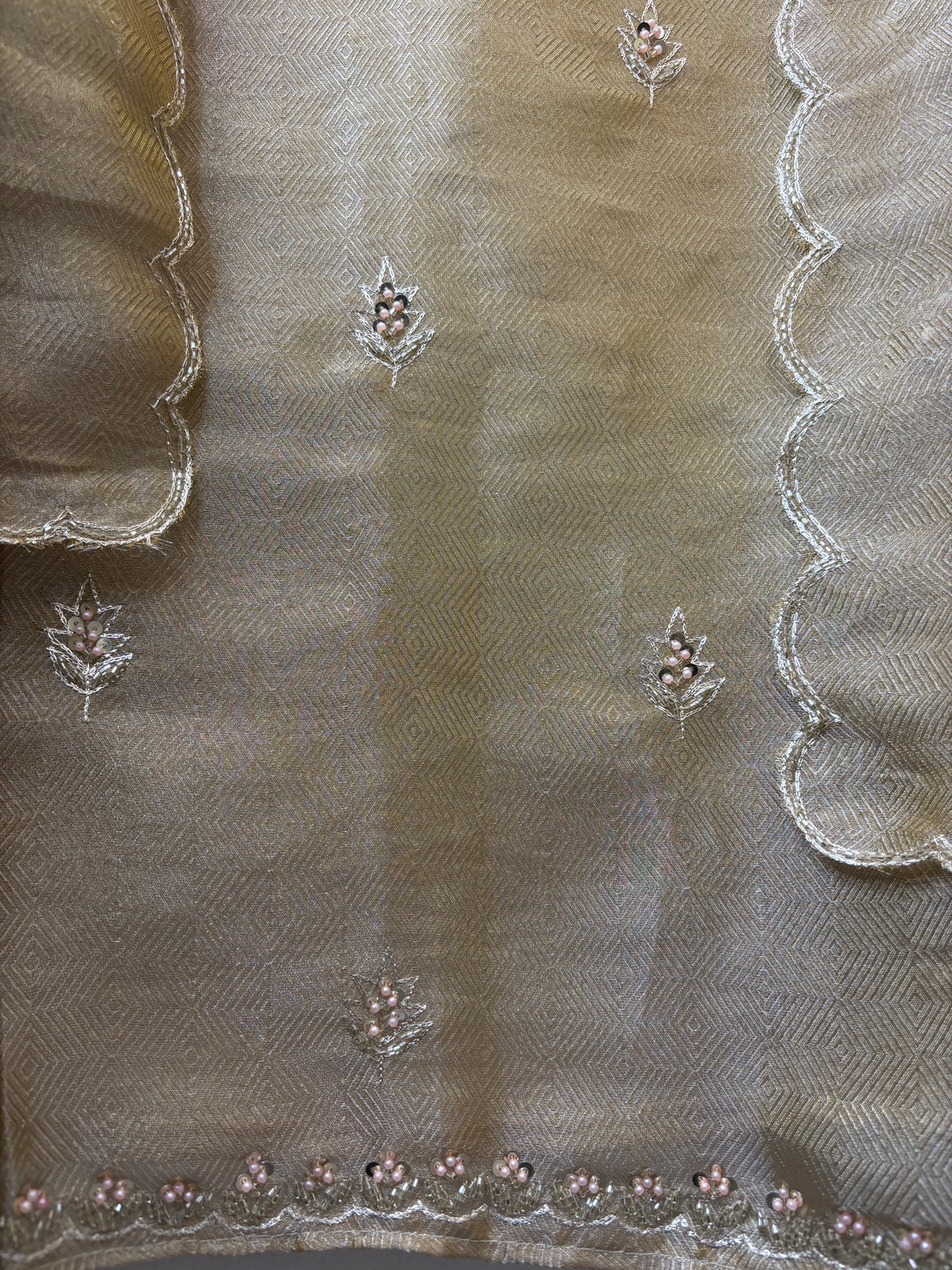 Alaya – Champagne Gold Twill Kanjivaram Sequin Dabka Suit