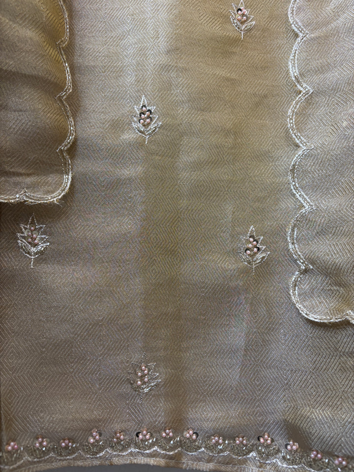 Alaya – Champagne Gold Twill Kanjivaram Sequin Dabka Suit