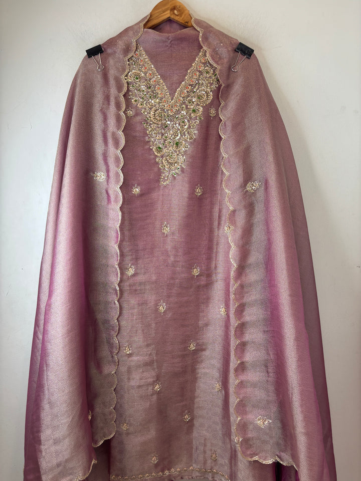 Alaya – Lavender Pink Twill Kanjivaram Sequin Dabka Suit