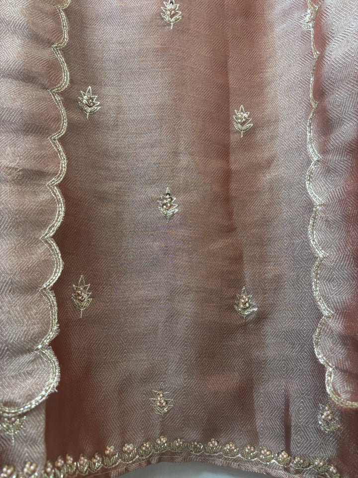 Alaya – Metallic Copper Peach Twill Kanjivaram Sequin Dabka Suit