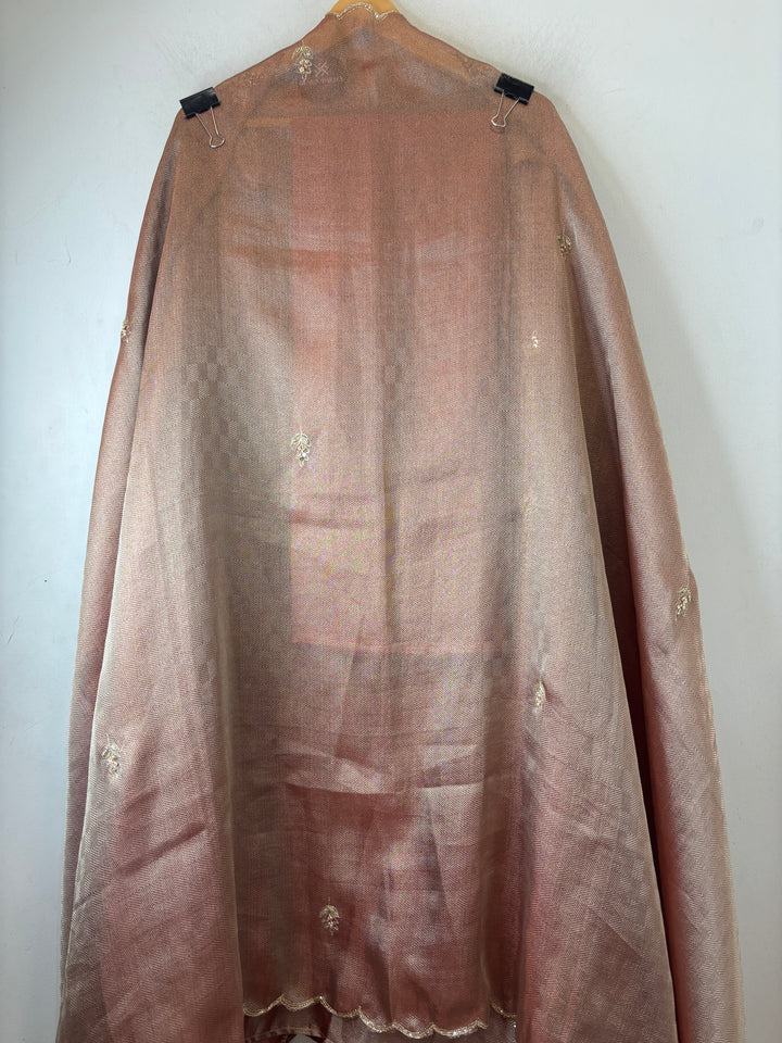 Alaya – Metallic Copper Peach Twill Kanjivaram Sequin Dabka Suit