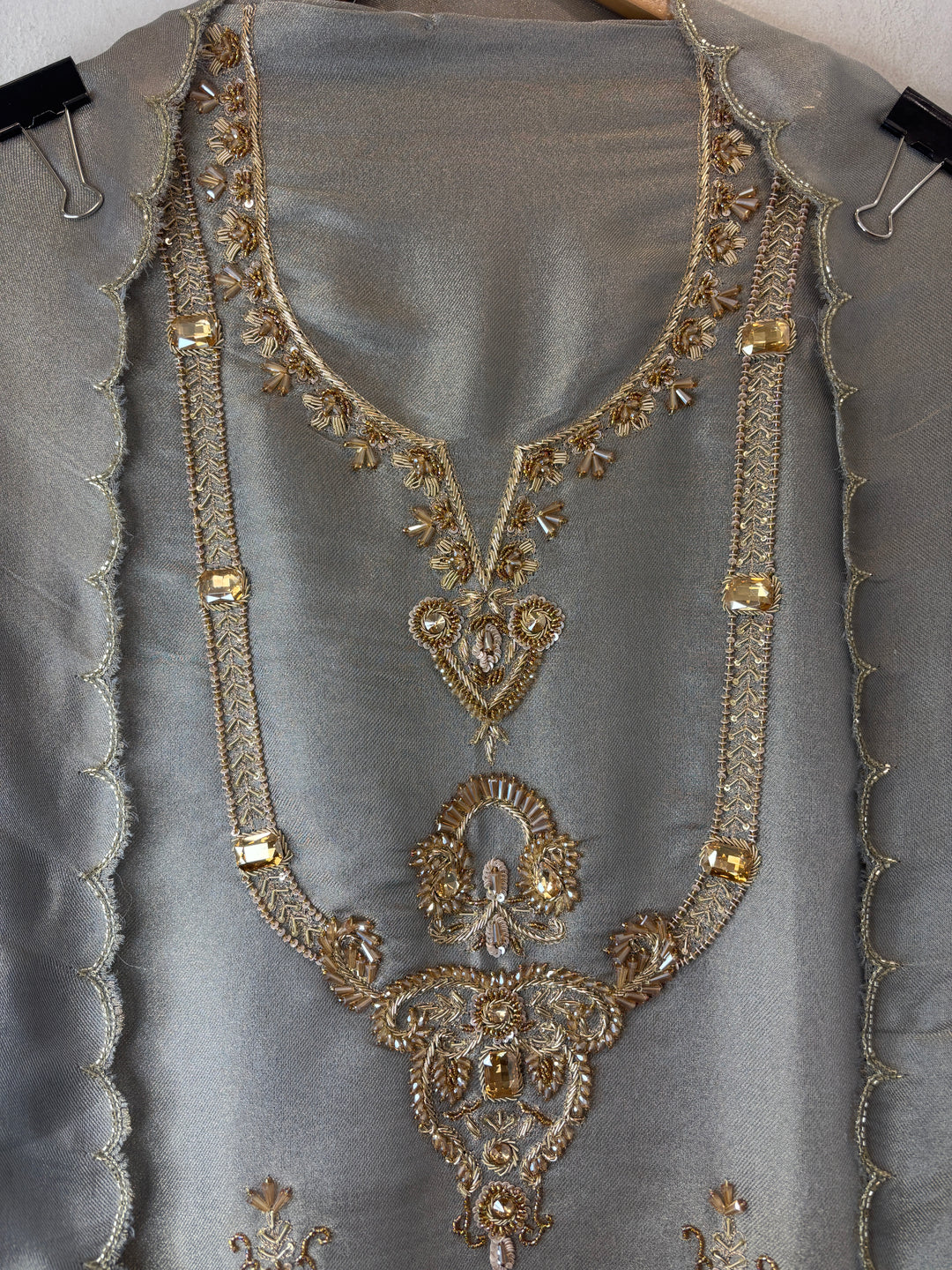 Silver Grey Cutdana Dabka Pearl Embellished Suit