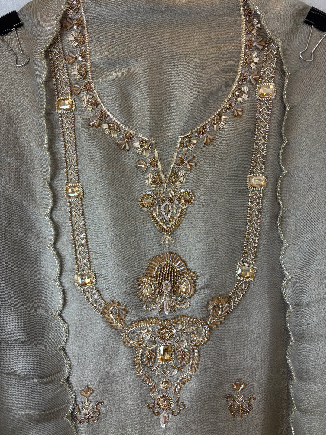 Sage Green Cutdana Dabka Pearl Embellished Suit