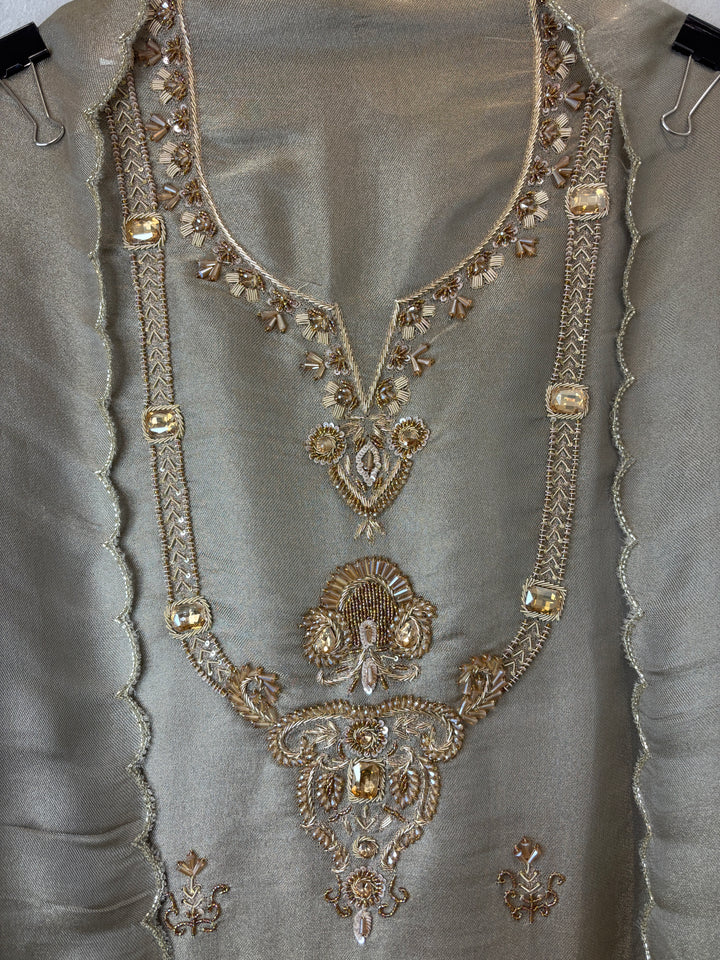 Sage Green Cutdana Dabka Pearl Embellished Suit