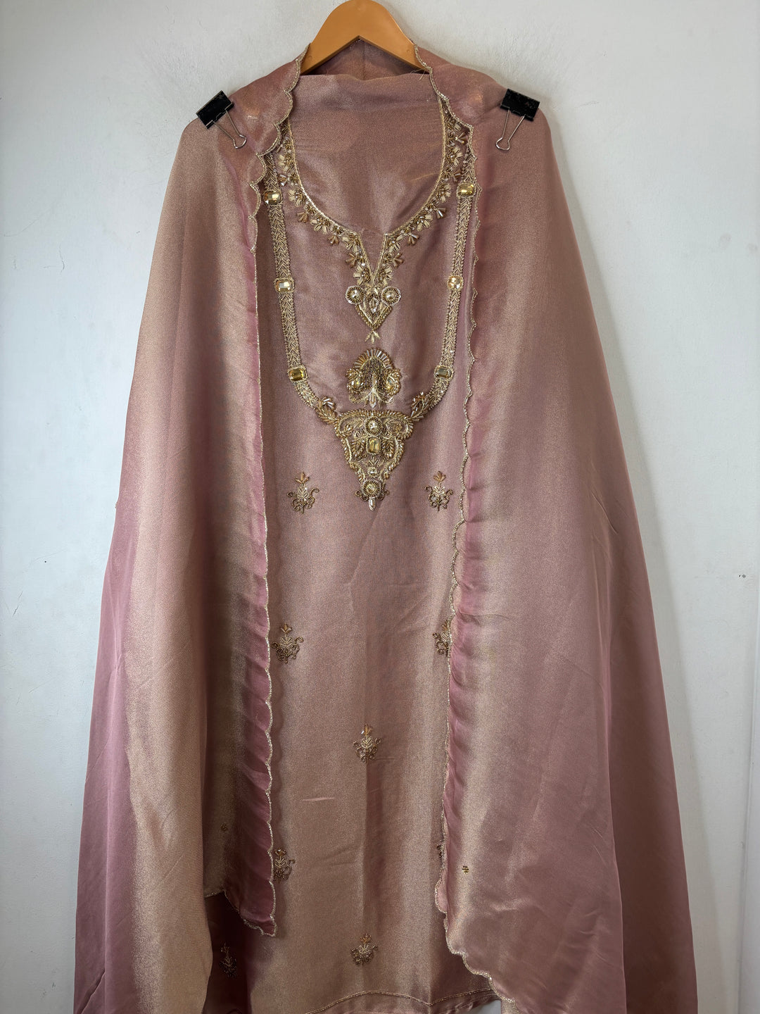 Dusky Rose Cutdana Dabka Pearl Embellished Suit