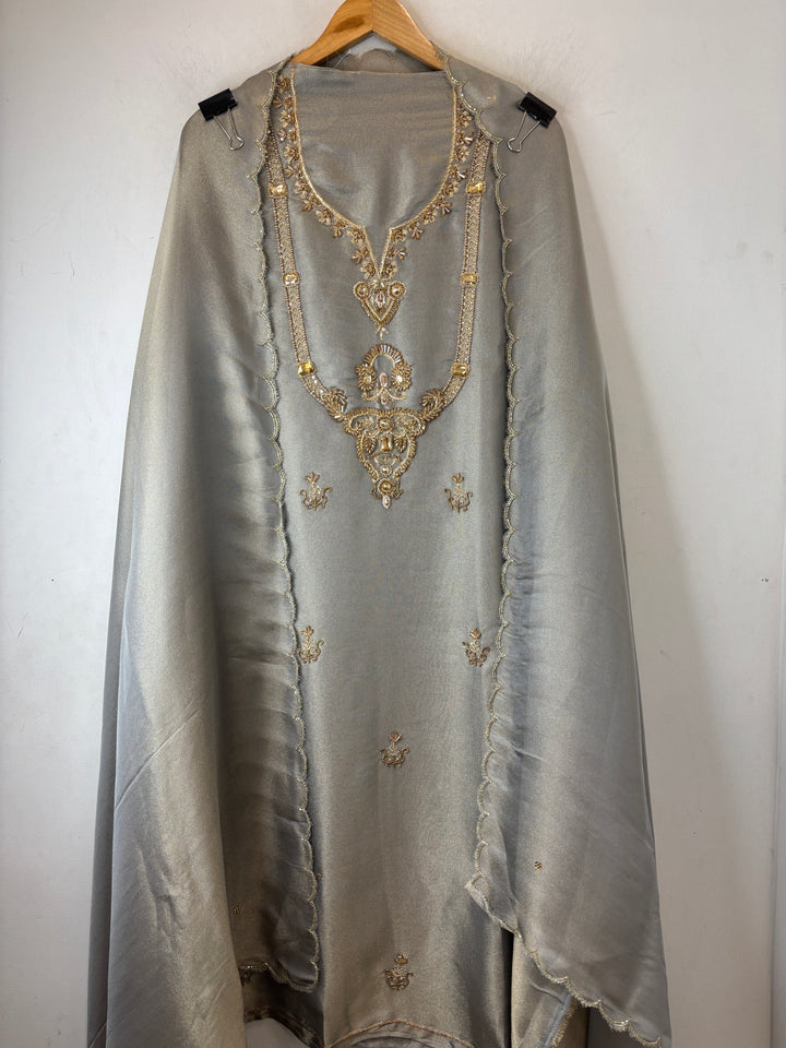 Silver Grey Cutdana Dabka Pearl Embellished Suit