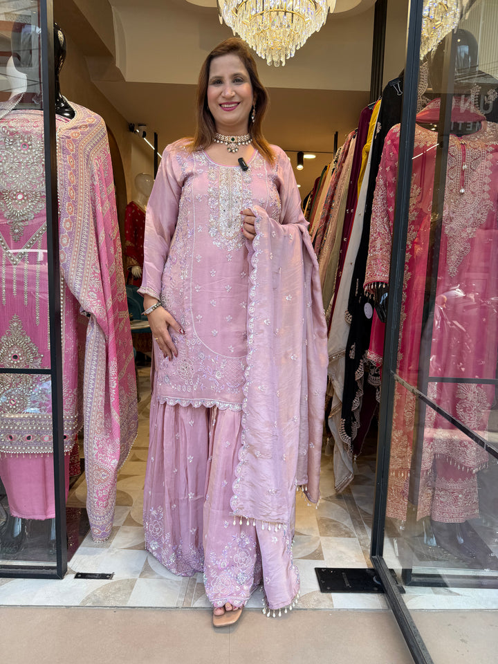 Zehvaya – Lilac Chinon Cutdana Sharara Set