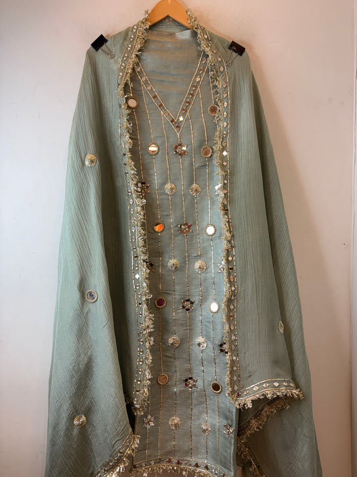 Zoya – Blue Twill Kanjivaram Mirror &amp; Gotta Suit