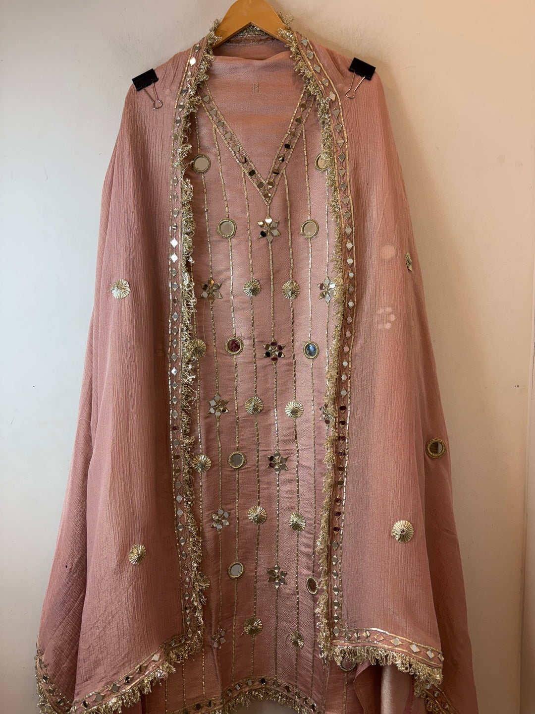 Zoya – Baby Pink Twill Kanjivaram Mirror &amp; Gotta Suit