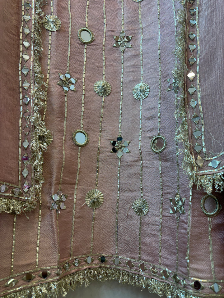 Zoya – Baby Pink Twill Kanjivaram Mirror &amp; Gotta Suit