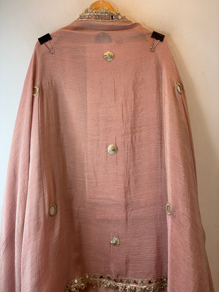 Zoya – Baby Pink Twill Kanjivaram Mirror &amp; Gotta Suit