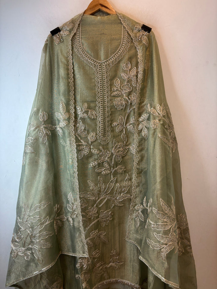 Alaya – Sage Green Crush Tissue Dori &amp; Sequin Suit