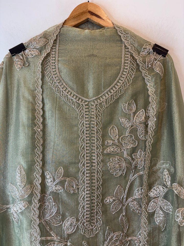 Alaya – Sage Green Crush Tissue Dori &amp; Sequin Suit