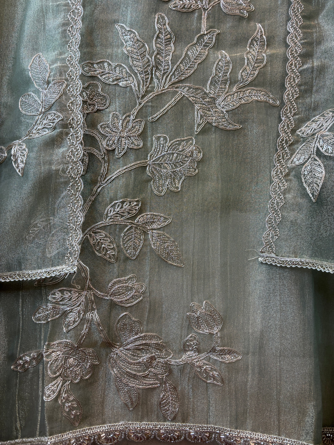 Alaya – Sage Green Crush Tissue Dori &amp; Sequin Suit