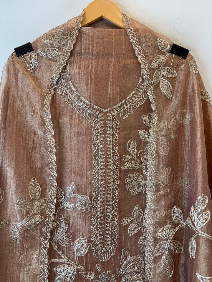 Alaya – Peach Pink Crush Tissue Dori &amp; Sequin Suit