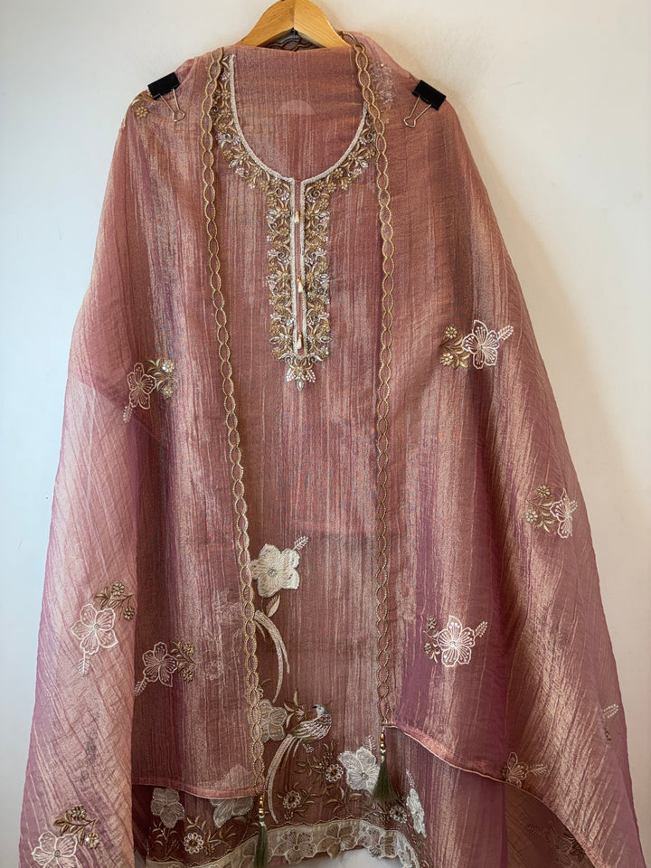 Onion Pink Crush Tissue Thread Embroidery Suit DBPF201