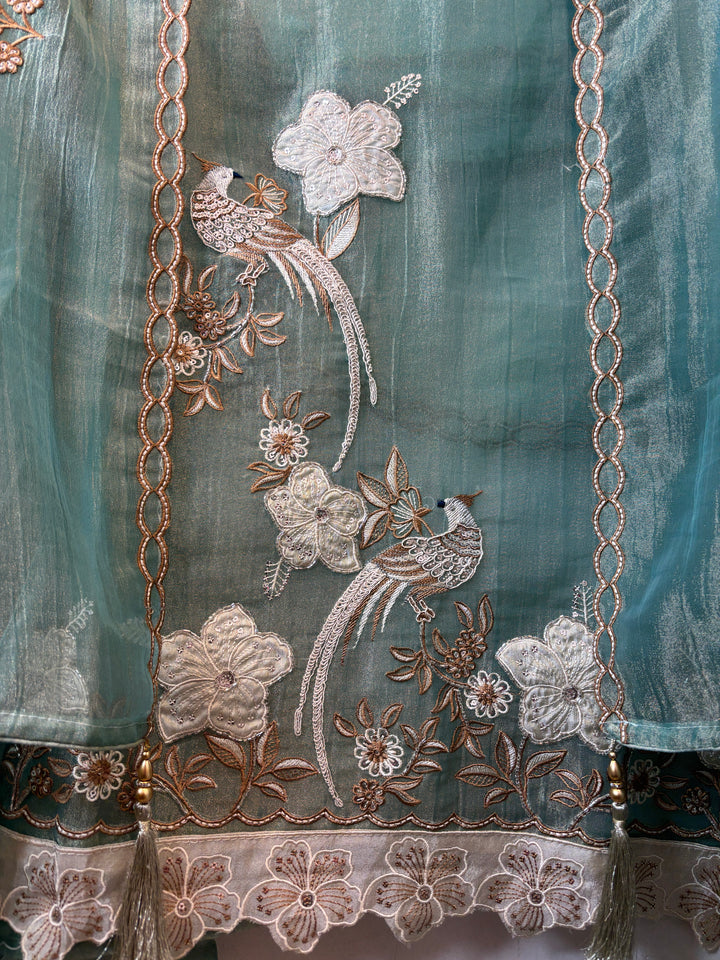 Green Crush Tissue Thread Embroidery Suit DBPF203