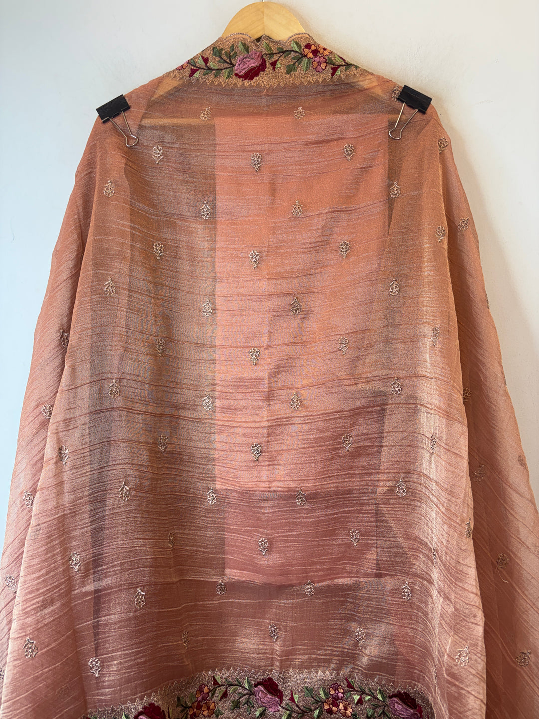 Dusky Rose Pink Crush Tissue Zari Rose Embroidery Suit