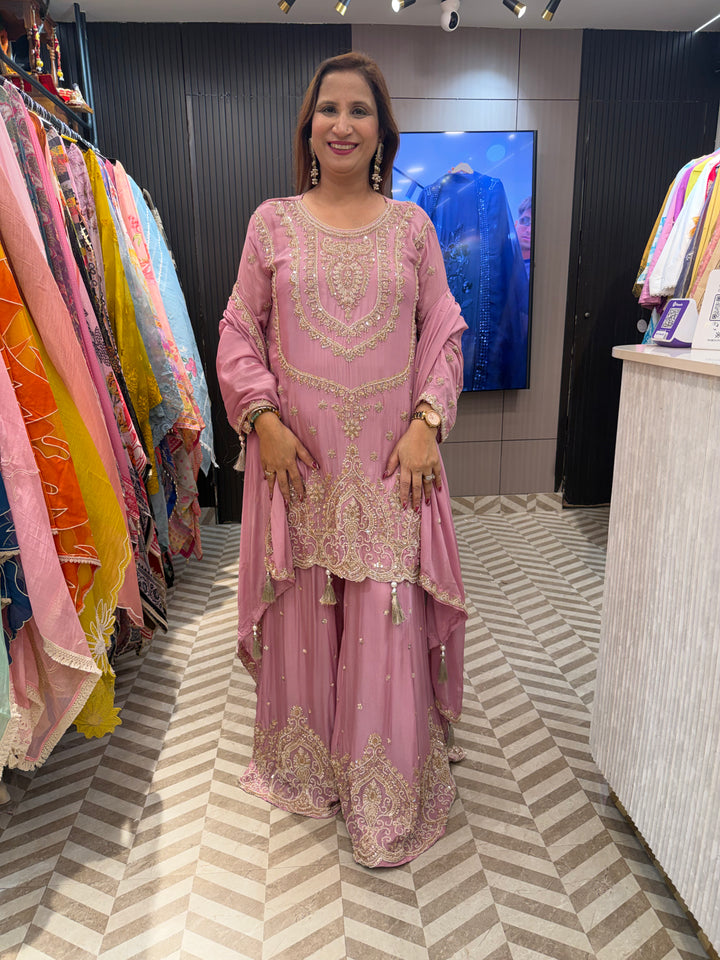 Pink Luxury Chinon Sharara Ensemble