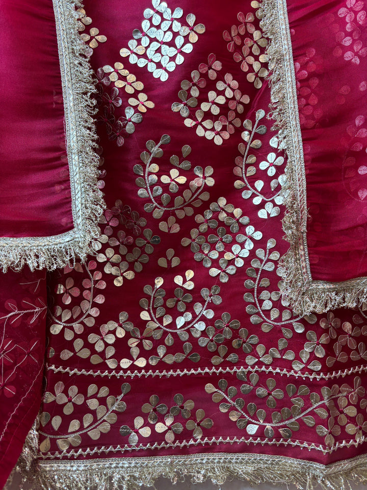 Aaira – Hot Pink Organza Shimmer Leather Patch Suit