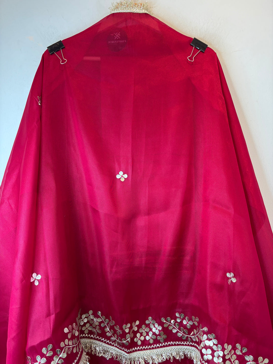 Aaira – Hot Pink Organza Shimmer Leather Patch Suit