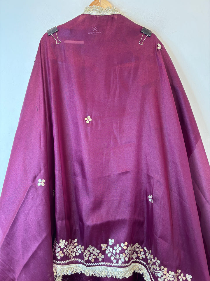 Aaira – Purple Organza Shimmer Leather Patch Suit