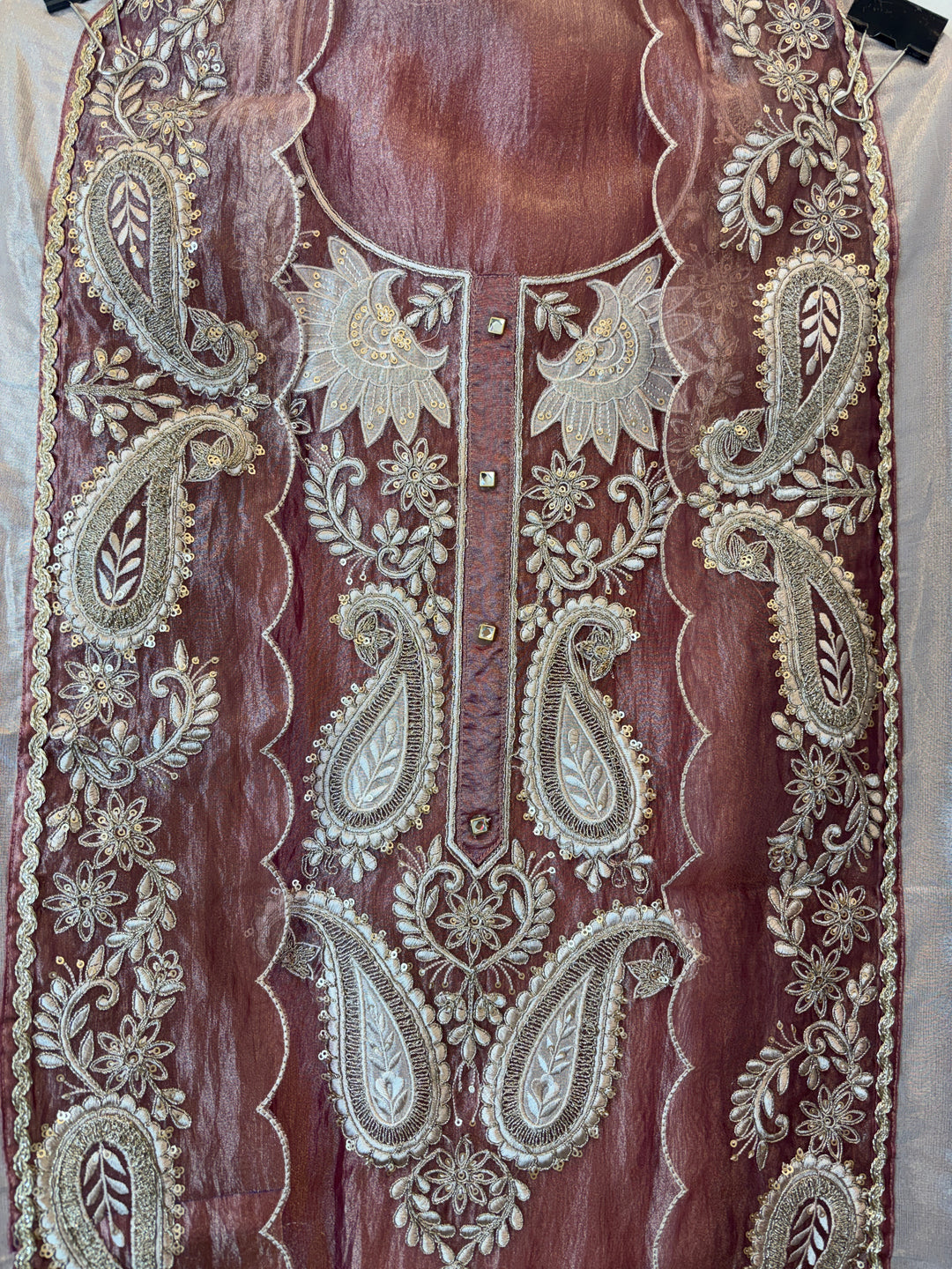Alaya – Dusty Mauve Crush Tissue Zari Dori Appliqué Suit