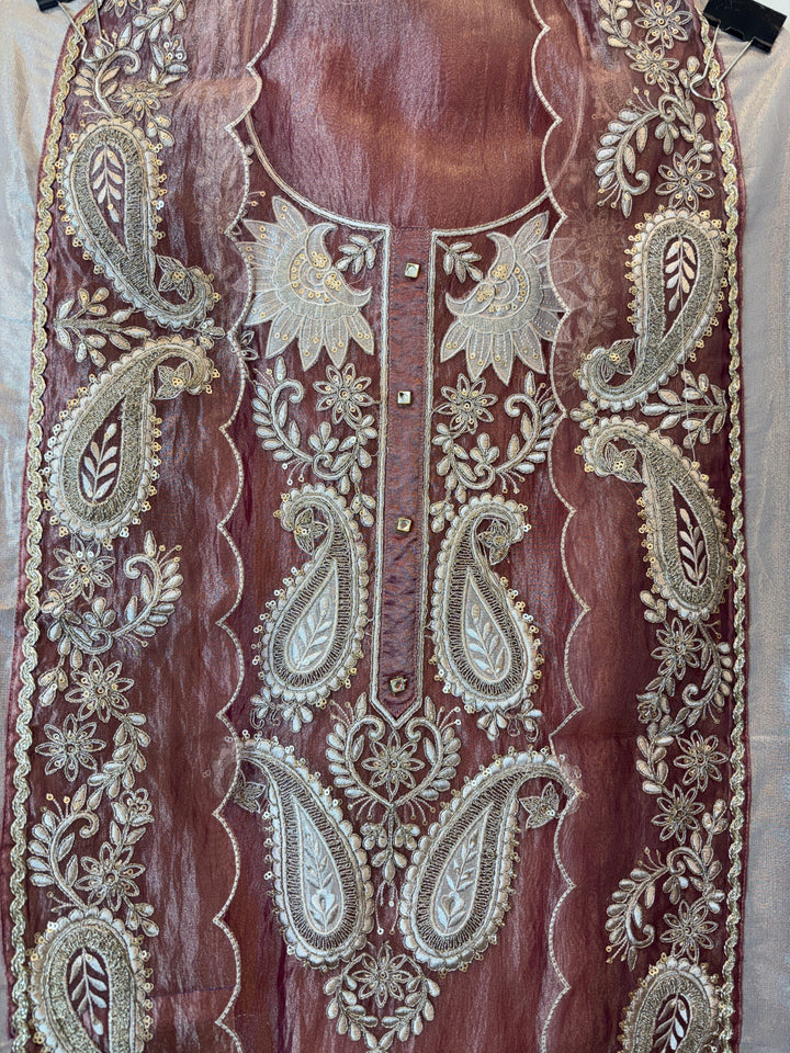 Alaya – Dusty Mauve Crush Tissue Zari Dori Appliqué Suit
