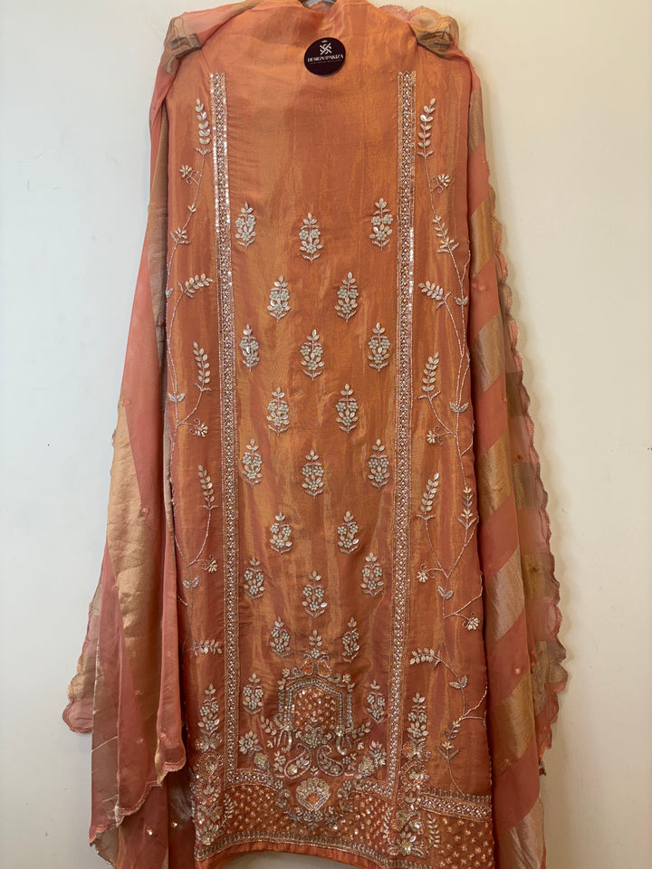 Naaz – Shimmer Tissue Suit with 3D Florals