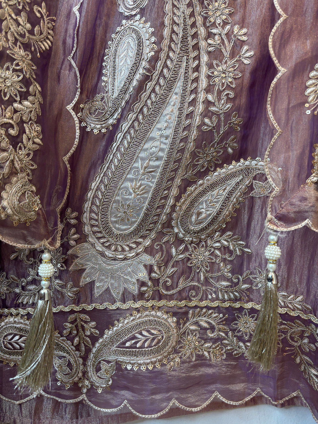 Alaya – Plum Brown Crush Tissue Zari Dori Appliqué Suit