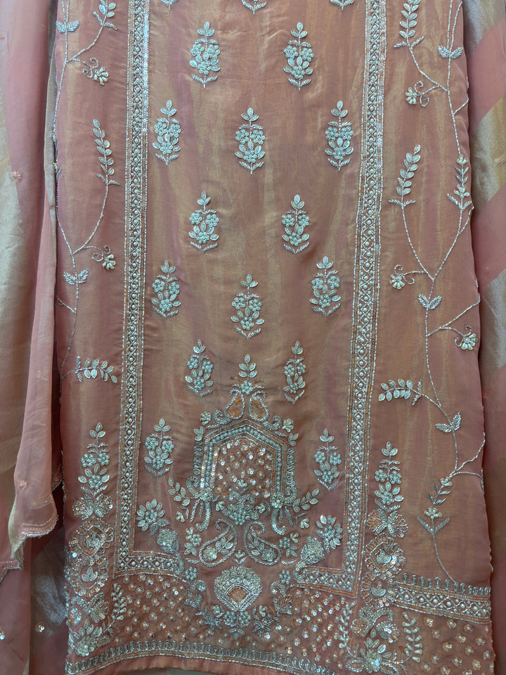 Naaz – Shimmer Tissue Suit with 3D Florals