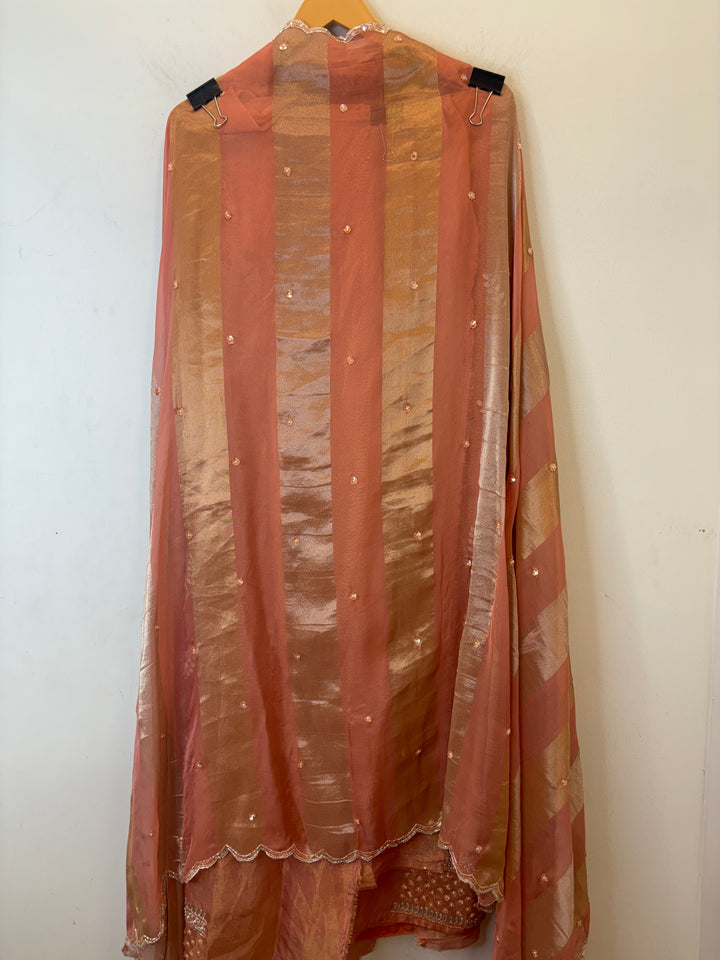 Naaz – Shimmer Tissue Suit with 3D Florals